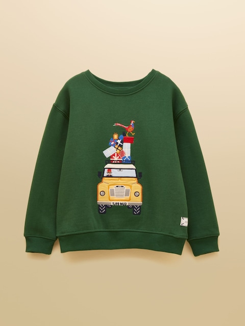 Joules Boys' Artwork Dark Green Applique Sweatshirt