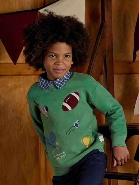 Joules Boys' Artwork Green Applique Sweatshirt