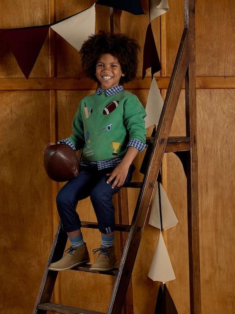 Joules Boys' Artwork Green Applique Sweatshirt