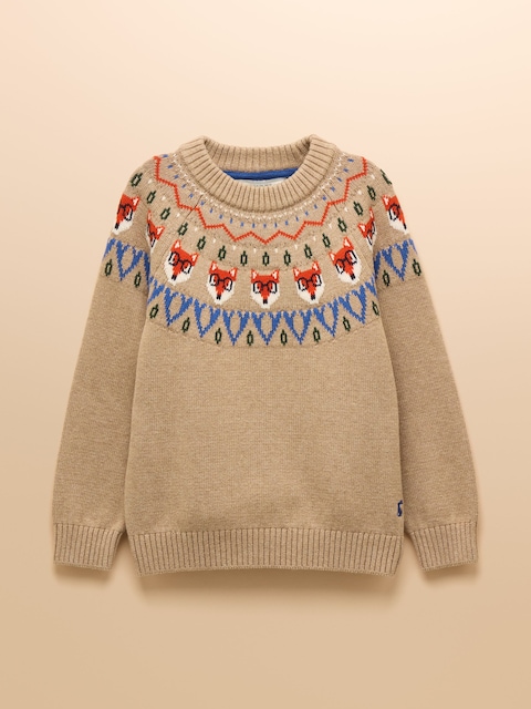 Joules Boys' Fairisle Jonty Oatmeal Knit Jumper