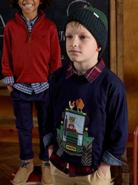 Joules Boys' Jack Navy Applique Long Sleeve Top