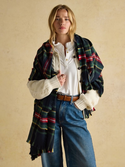 Joules Bracewell Red / Navy Tartan Check Large Scarf