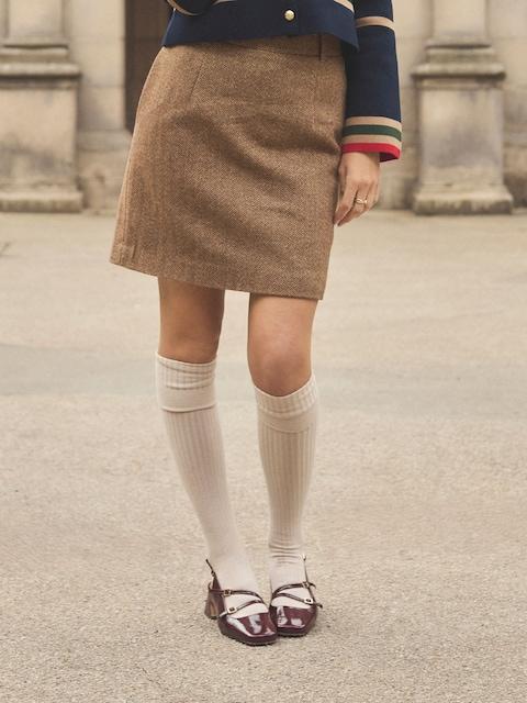 Joules Bramble Tan Brown Tweed Skirt