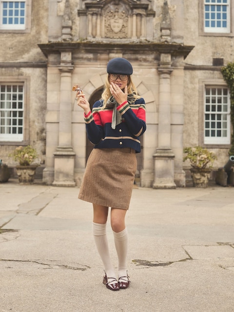 Joules Bramble Tan Brown Tweed Skirt