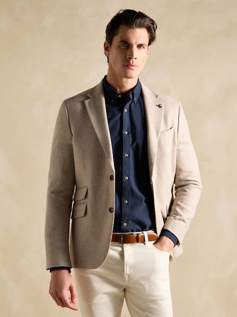 Joules Brown Herringbone Texture Slim Fit Blazer