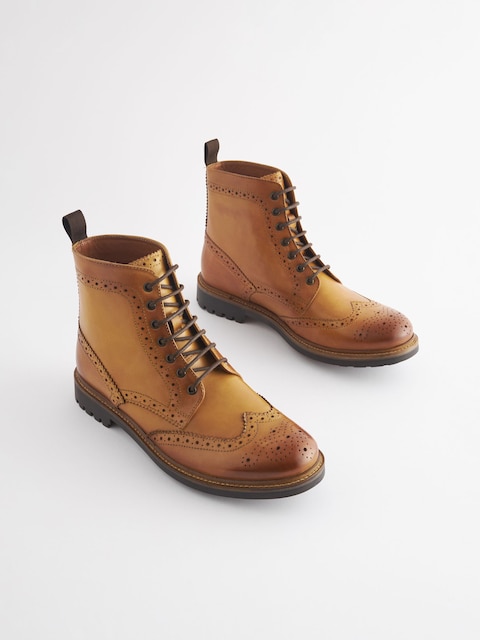 Joules Brown Leather Cleated Brogue Boots