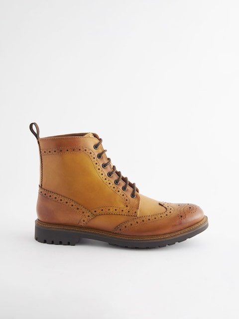 Joules Brown Leather Cleated Brogue Boots