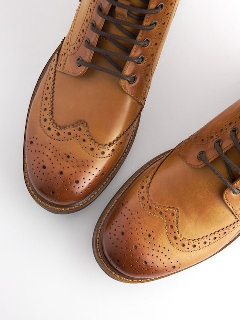 joules Brown Leather Cleated Brogue Boots