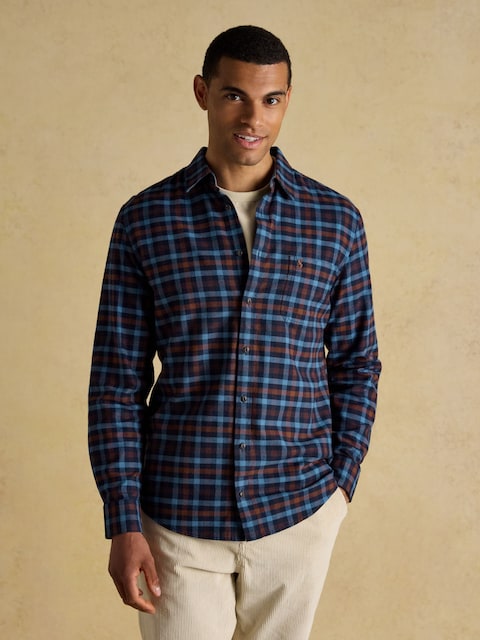 Joules Brushed Flannel Brown/Navy Cotton Shirt
