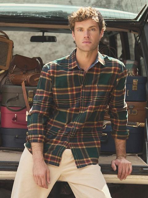 Joules Brushed Flannel Green Cotton Shirt