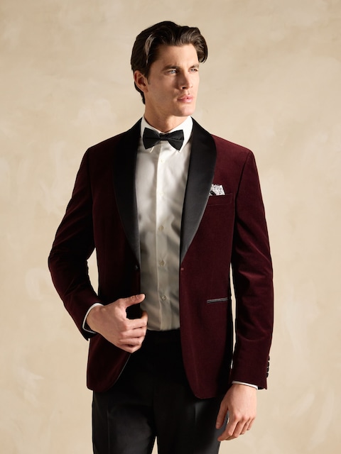 Joules Burgundy Red Slim Fit Velvet Blazer