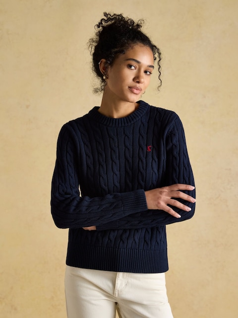 Joules Classic Cable Navy Cotton Crew Neck Jumper