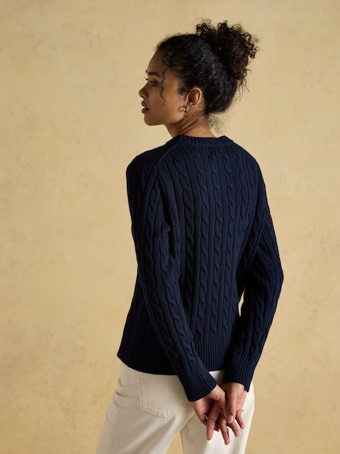 Joules Classic Cable Navy Cotton Crew Neck Jumper
