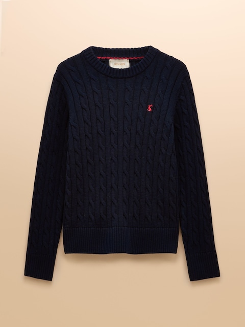 joules Classic Cable Navy Cotton Crew Neck Jumper