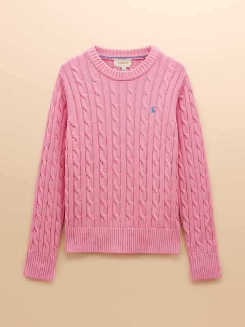 joules Classic Cable Pink Cotton Crew Neck Jumper
