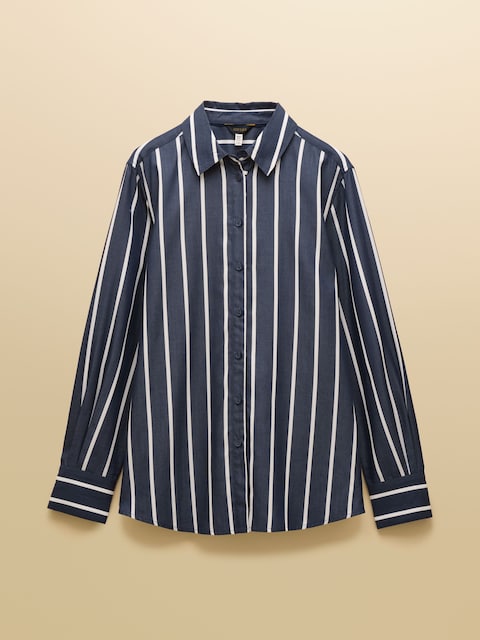 joules Claudia Navy Cream Stripe Boyfriend Shirt