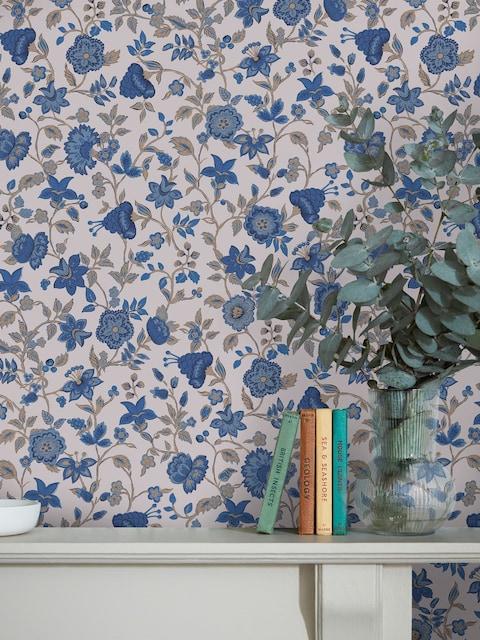 Joules Cream/Blue Trailing Scot 10M Wallpaper