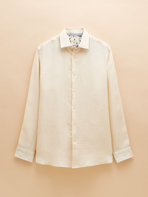 joules Cream Long Sleeve 100% Linen Shirt
