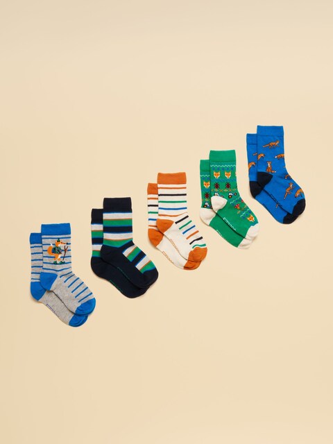Joules Eat Feet Orange Fox 5 Pack Socks