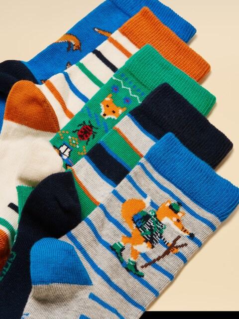 Joules Eat Feet Orange Fox 5 Pack Socks