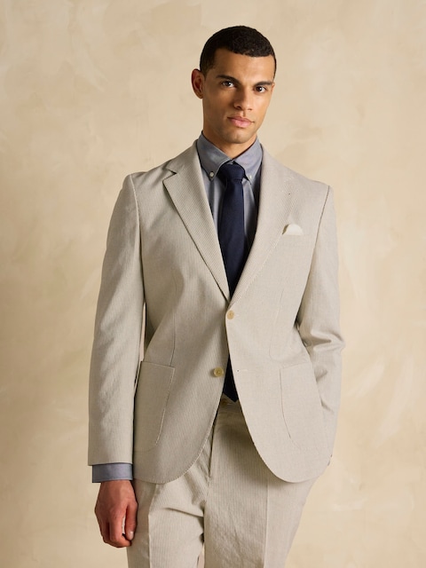 Joules Ecru White Slim Fit Stripe Suit Jacket