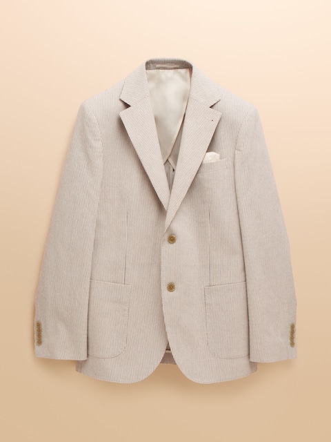 joules Ecru White Slim Fit Stripe Suit Jacket