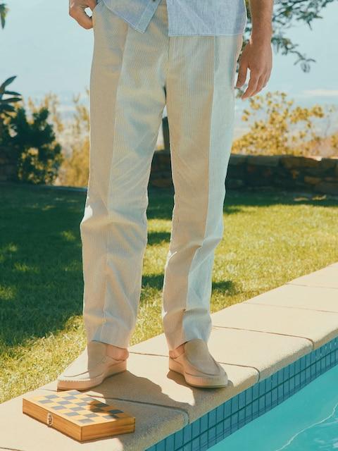 Joules Ecru White Slim Fit Stripe Suit Trousers