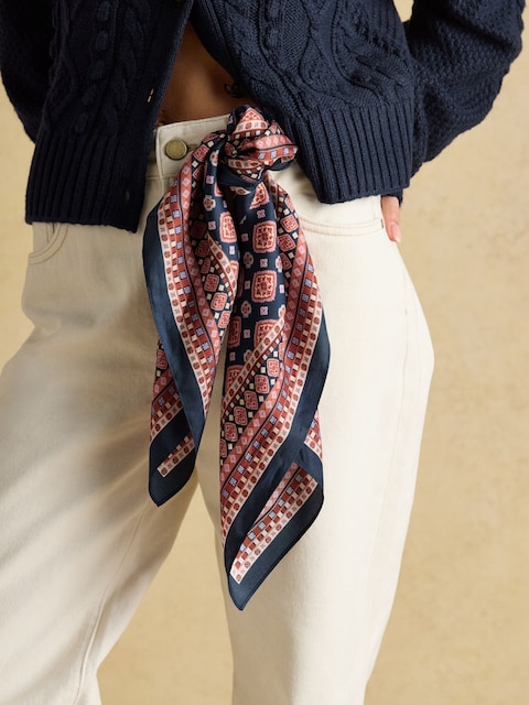 Joules Elsie Navy Small Square 100% Scarf