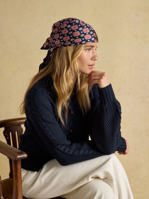 Joules Elsie Navy Small Square 100% Scarf