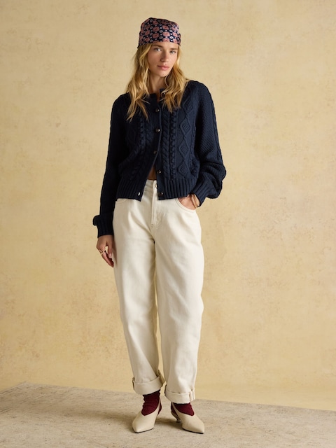 joules Elsie Navy Small Square 100% Scarf