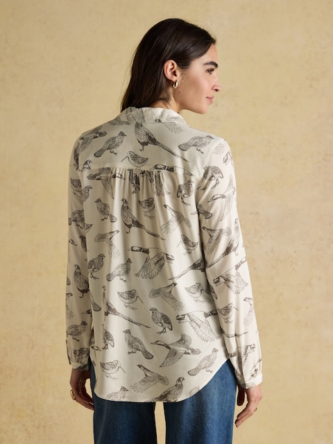 Joules Elvina Bird Print White Relaxed Fit Shirt