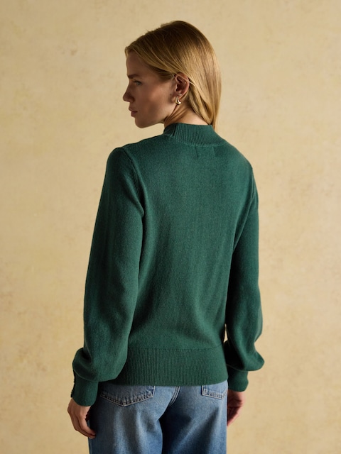 Joules Enid Green Cotton-Rich High Neck Jumper