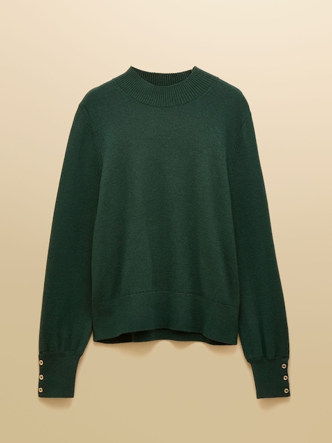 joules Enid Green Cotton-Rich High Neck Jumper
