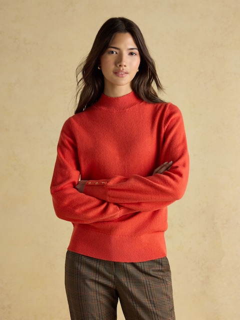 Joules Enid Orange Cotton-Rich High Neck Jumper