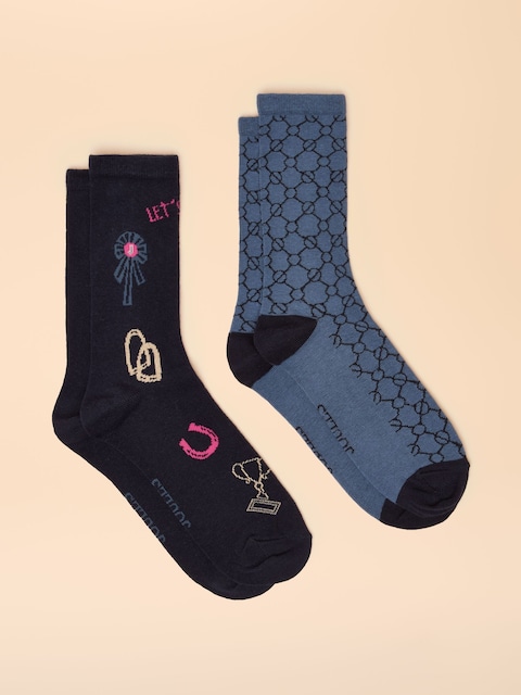 Joules Everyday Navy 2 Pack Cotton Blend Socks