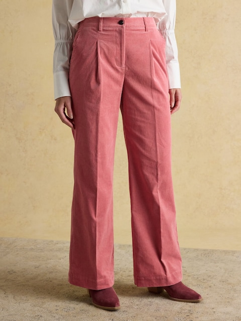 Joules Fernhill Pink Cord Wide Leg Pleated Trouser