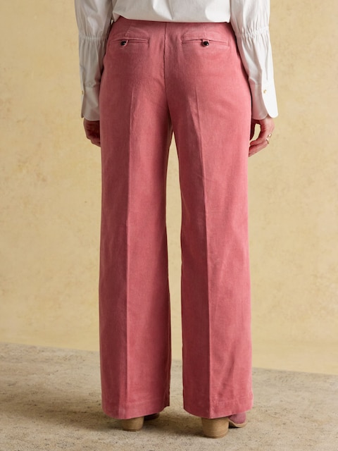 Joules Fernhill Pink Cord Wide Leg Pleated Trouser