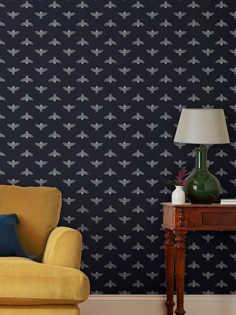 Joules French Navy Block Print Bee 10M Wallpaper
