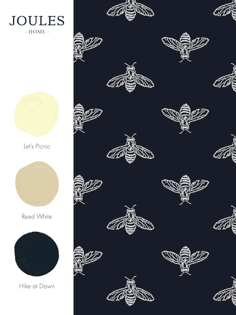 joules French Navy Block Print Bee 10M Wallpaper