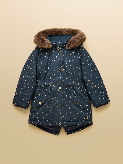 Joules Girls' Alix Navy Blue Waterproof Parka Coat