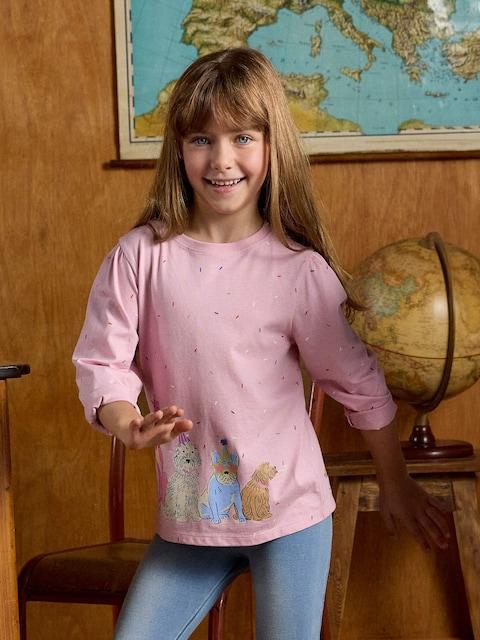 Joules Girls' Ava Pink Dog Print Long Sleeve Top