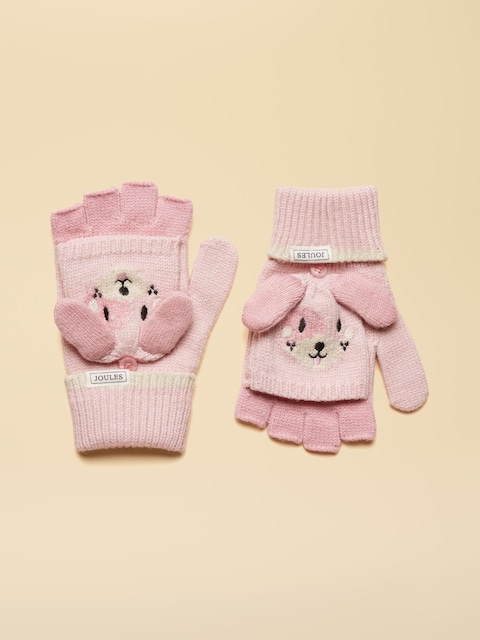 Joules Girls' Carey Pink Character Gloves