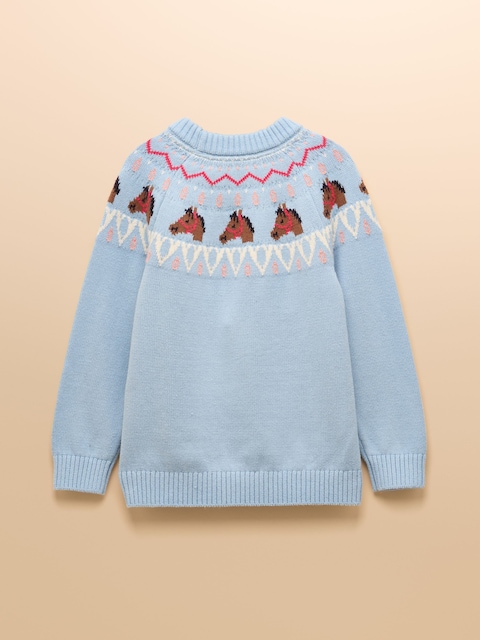 Joules Girls' Fairisle Blue Horse Knitted Jumper