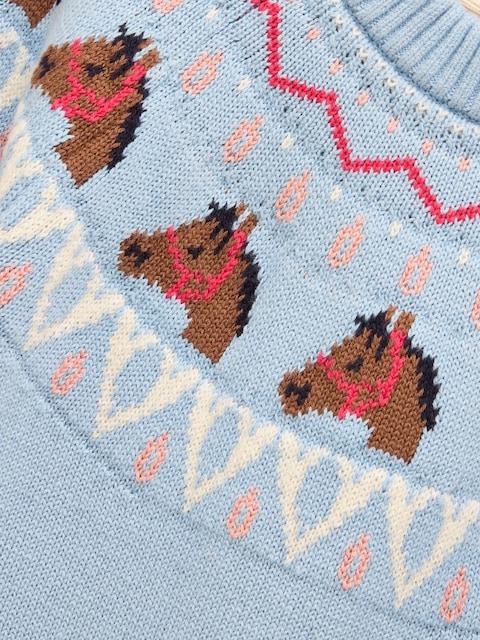 joules Girls' Fairisle Blue Horse Knitted Jumper