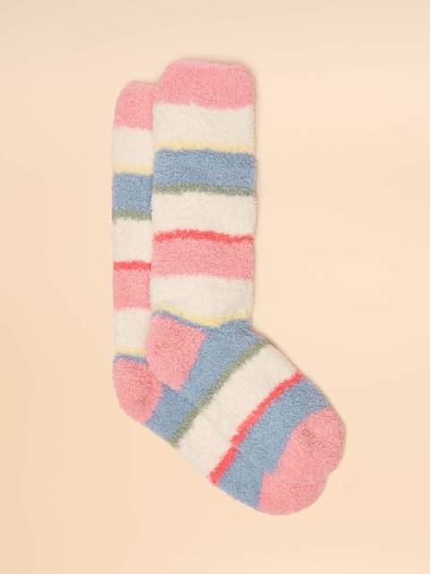Joules Girls' Fluffy Pink Stripe Socks