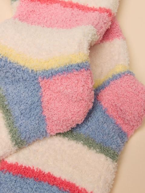 joules Girls' Fluffy Pink Stripe Socks
