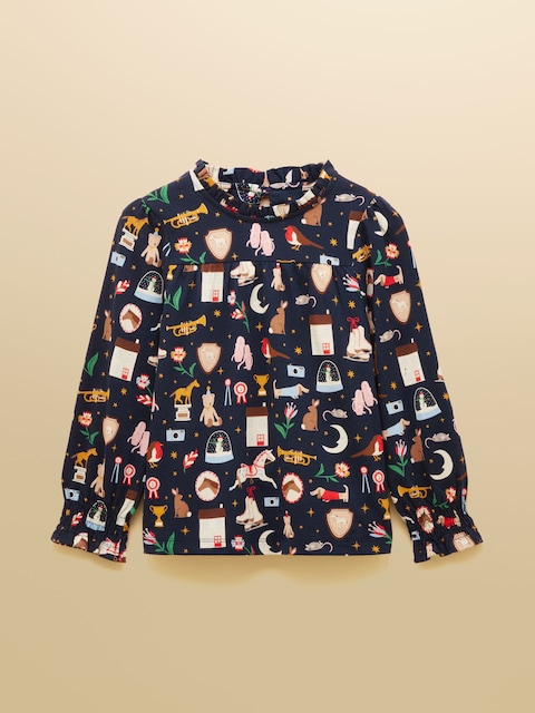 Joules Girls' Flutter Navy Blue Long Sleeve Top