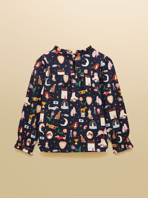 Joules Girls' Flutter Navy Blue Long Sleeve Top