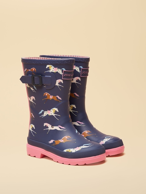 Joules Girls' Navy & Pink Horse Printed Wellies