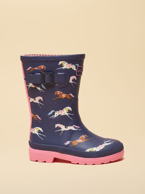 Joules Girls' Navy & Pink Horse Printed Wellies